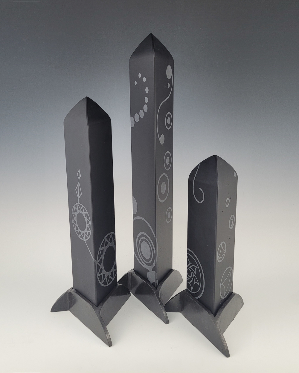 Ancient Civilizations, Solid Glass Triangular Obelisks with Crop Circle Images
